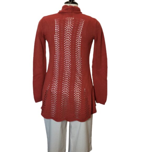 Angel of the North, Deep Orange Knit w Crochet Detail Cardigan Sweater, Size M. - Picture 2 of 12